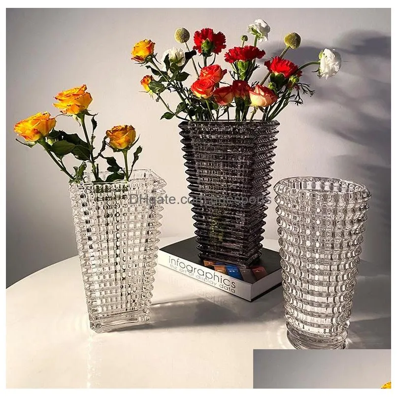 Vases Nordic Dried Flower Vase Square Crystal Transparent Small Medium Oval Gift Drop Delivery Home Garden Home Decor Dhzbg