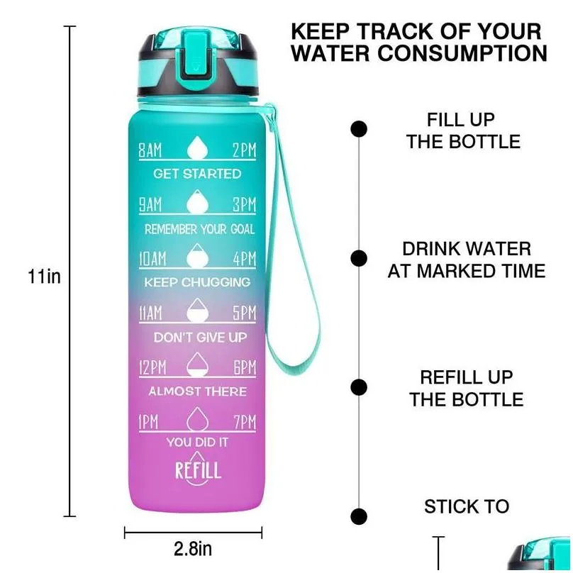 water bottles 32oz portable bottle motivational sports with time maker leak-proof cup for outdoor sport fitness bpa 