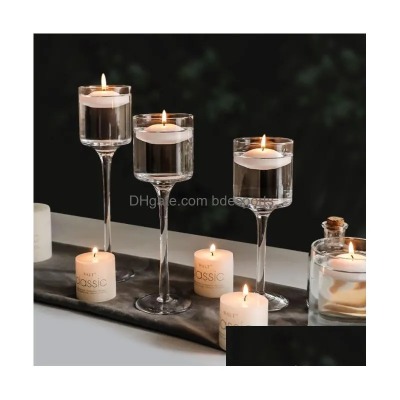 Candle Holders Clear Glass Candle Holder Wedding Party Centerpieces Set Of 3 Tea Light Hurricane Design Candlestick For Floating Pilla Dhaub