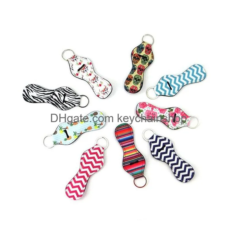 Fashion Lipstick Keychains Floral Printed Neoprene Chapstick Er Sleeve Key Ring Mti Colors Chain Favors Gift Drop Delivery Dhdta