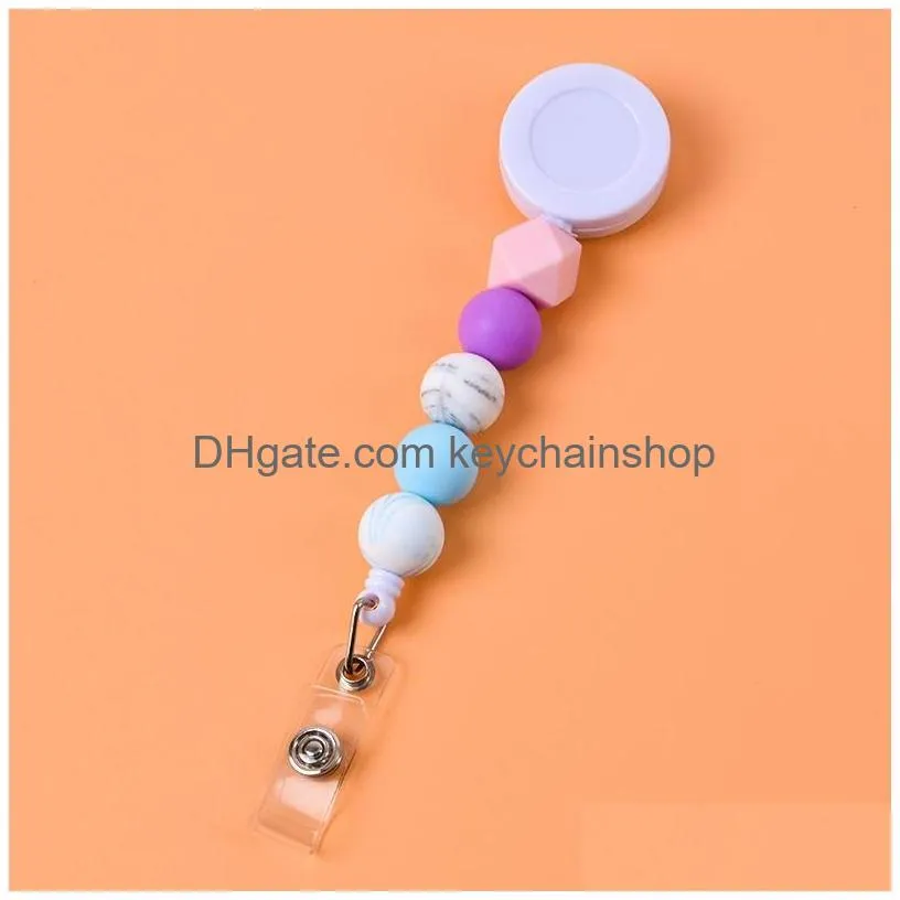 Sile Bead Retractable Badge Reel Key Rings Bpa Colorf Teething Chains Id Holder Belt Clip Jewelry Gift Drop Delivery Dhcgz