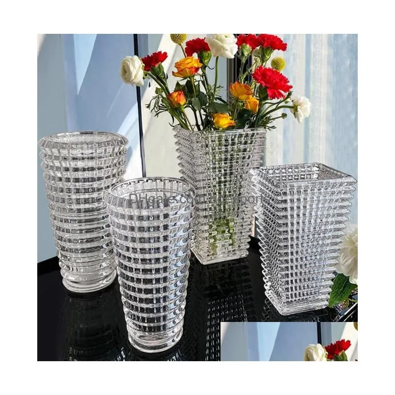 Vases Various Color Nordic Thickened Crystal Vase Glass Transparent Lily Plant Living Room Table Flower Arrangement Drop Delivery Home Dhzd2