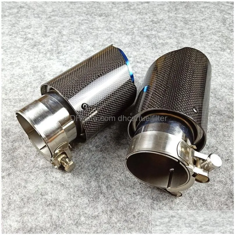 blue stainless steel for universal akrapovic exhaust muffler tips auto carbon car cover styling2pcs