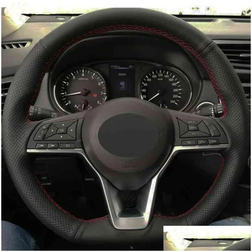 Steering Wheel Covers Car Steering Wheel Er Diy Artificial Leather For Nissan X-Trail Qashqai March Serena Micra Kicks - Altima Drop D Dh57I