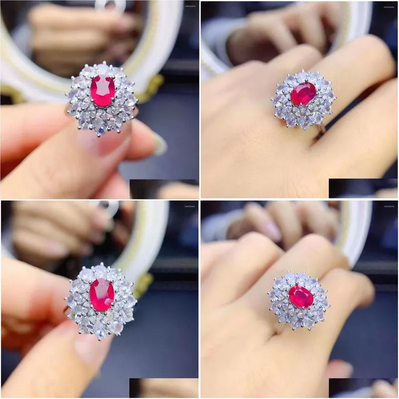 Cluster Rings Natural Ruby Ring Luxury Jewelry Designer 925 Sier Plating 18K For Women Red Gem Drop Delivery Dhqfd