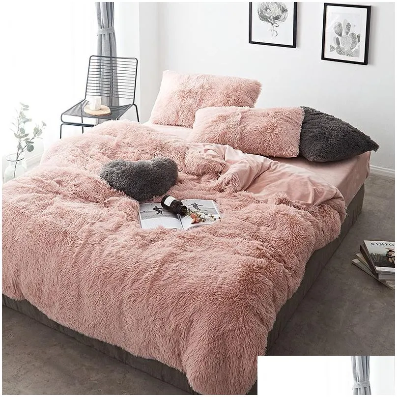 pink white fleece fabric winter thick 20 pure color bedding set mink velvet duvet cover bed sheet bed linen pillowcases