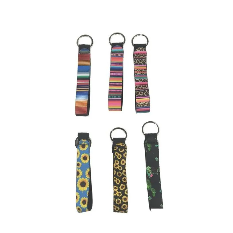 Marble Printed Keychains Fashion Wristband Keychain Neoprene Key Ring Wristlet Leopard Serape Sunflower Mti Colors Fob Drop Delivery Dhv8W