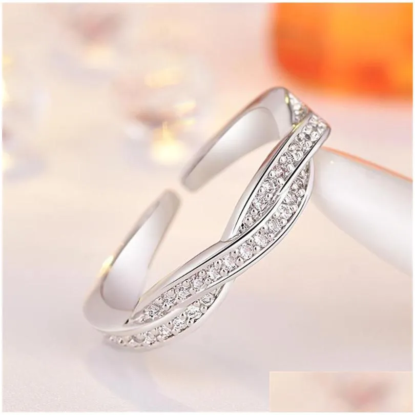 Wedding Rings Womens Ring Fashion Luxury Inlaid Zircon Open Korea Geometric Knuckle Valentine Bride Jewelry Gifts Wholesale Drop Deli Dh1Po