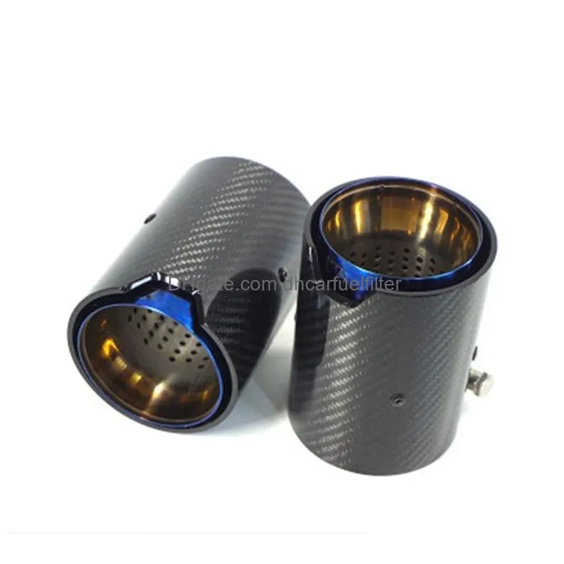 blue m performance stainless steel exhaust end tips auto muffler carbon fiber car pipes 1 pcs