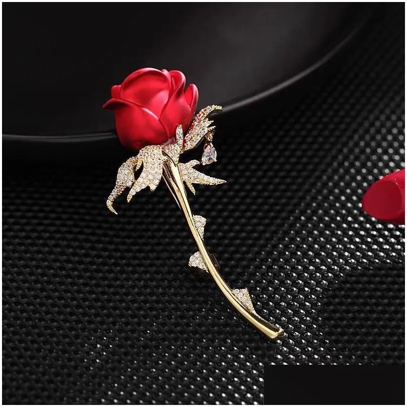 Pins, Brooches Pins Brooches Rose Flower Brooch Female High-End Retro Pin Small Fragrance Quality Wild Western-Style Accessories Clot Dhj2F