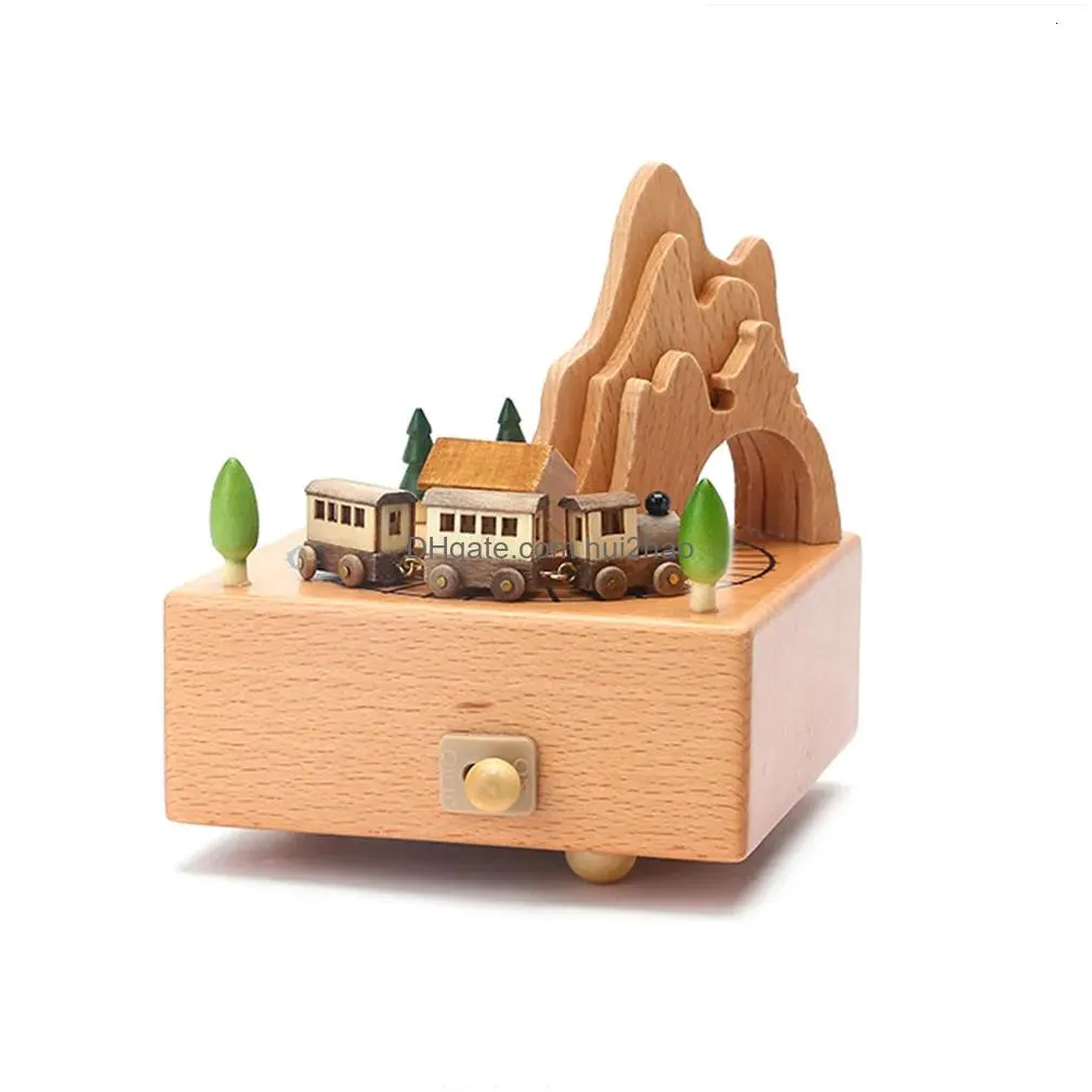 decorative objects figurines carousel music box wooden music box wind up cartoon musical boxes for girls christmas birthday gift or desk decoration ornament