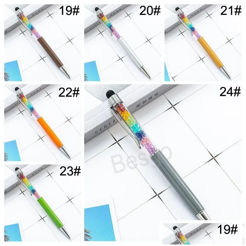 Ballpoint Pens Wholesale Crystal Metal Ballpoint Pen Rainbow Student Writing Ballpoints Mobile Phone Touch Diamond Gift Pens School Of Dhstc