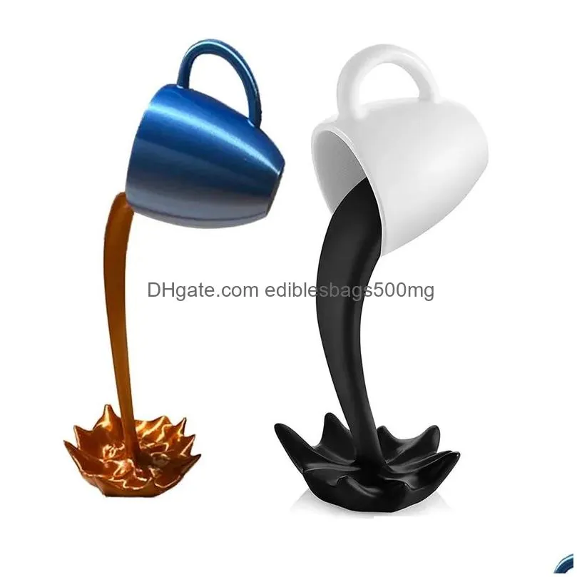resin statues floating coffee cup art sculpture kitchen home decor statue crafts spilling magic pouring liquid splash coffee mug