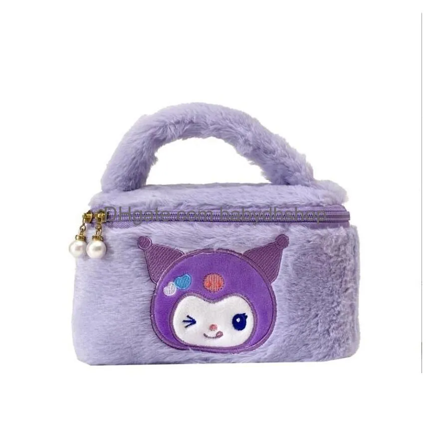 girls fuzzy cosmetics zipper handbag girl kuromi melody casual princess accessories bags big capacity