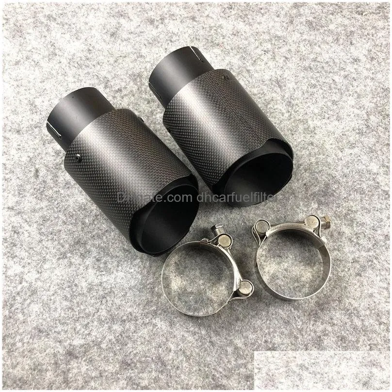 2 pieces matte black carbon fiber universal akrapovic exhaust muffler tips auto cover styling