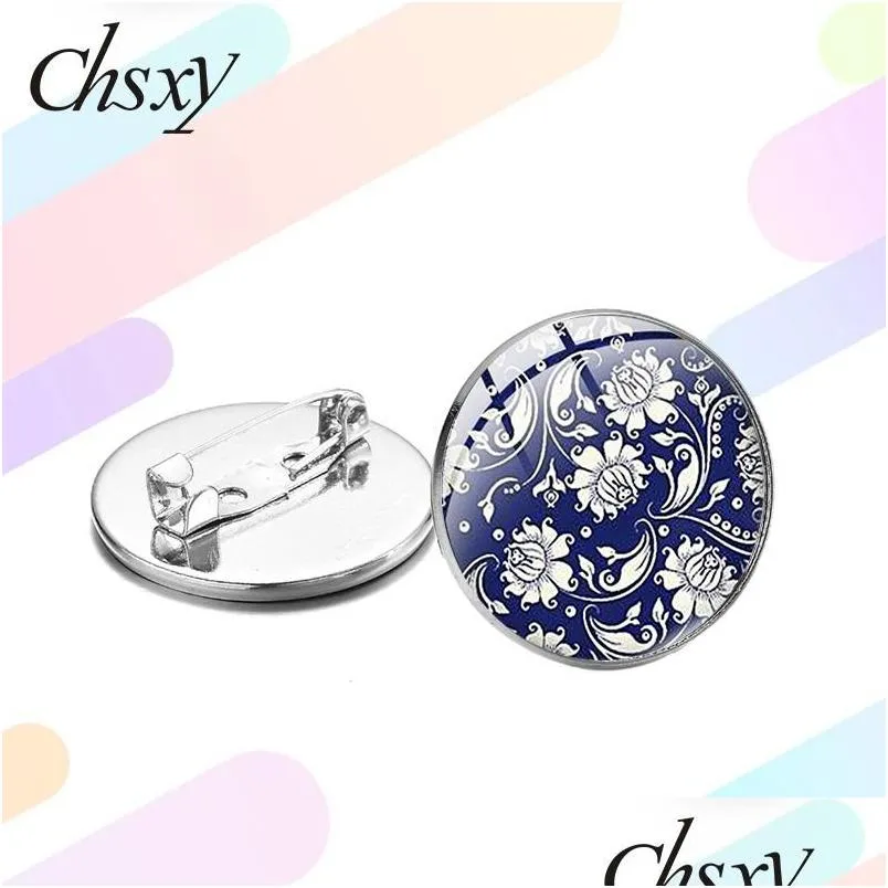 Pins, Brooches Pins Brooches Chsxy Chinese Style Blue And White Porcelain Ancient Classic Flowers Animals Art Pattern Glass Convex Br Dh9Rl