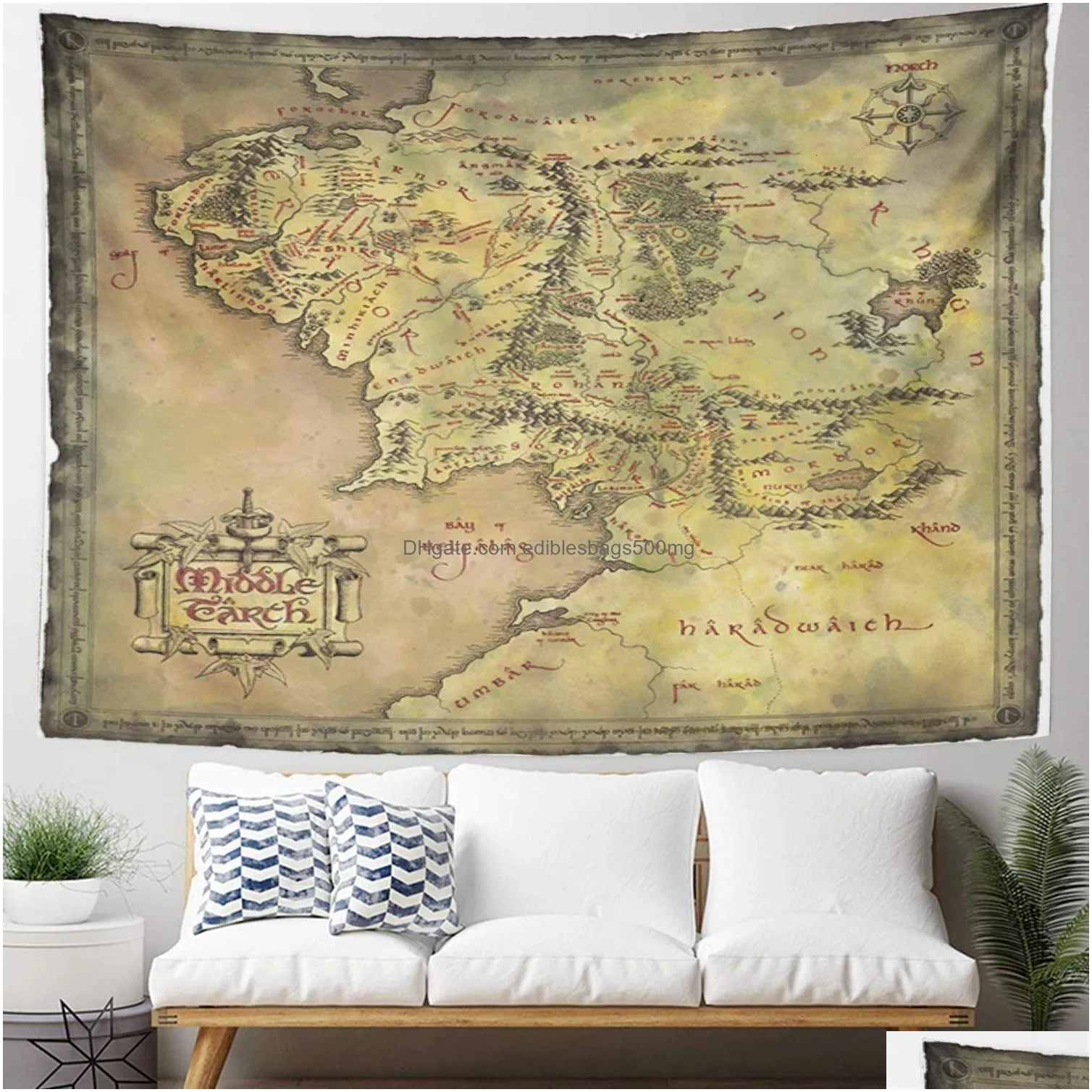 tapestries artwork wall hanging middle earth map 50x60 inches mattress tablecloth curtain home decor print decoration mural 230531