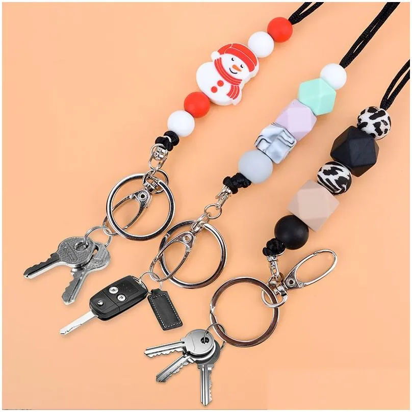 Sile Beaded Lanyard Strap With Id Holder And Keychains Super Cute Breakaway Necklace For Teachers Nurse Employees Students Drop Deliv Dhxst