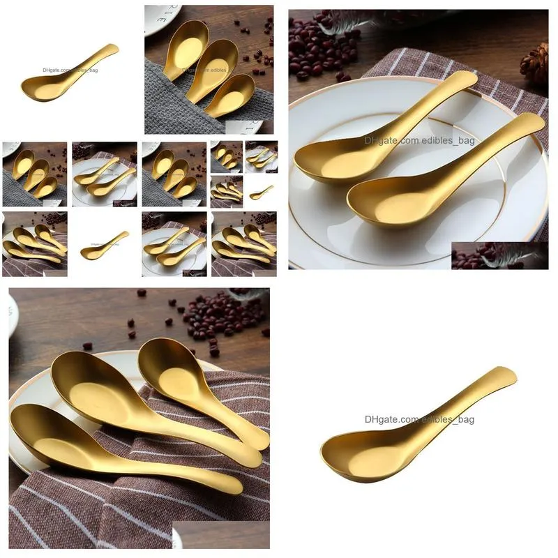 stainless steel soup spoons gold cooked rice scoop children kids dinner tableware kitchen accessories wholesale dh8888