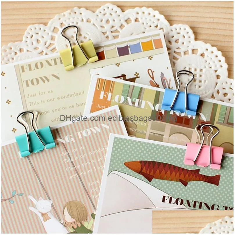 bag clips 20pcs colorful metal binder paper clip 15mm office learning stationary material school supplies 230607