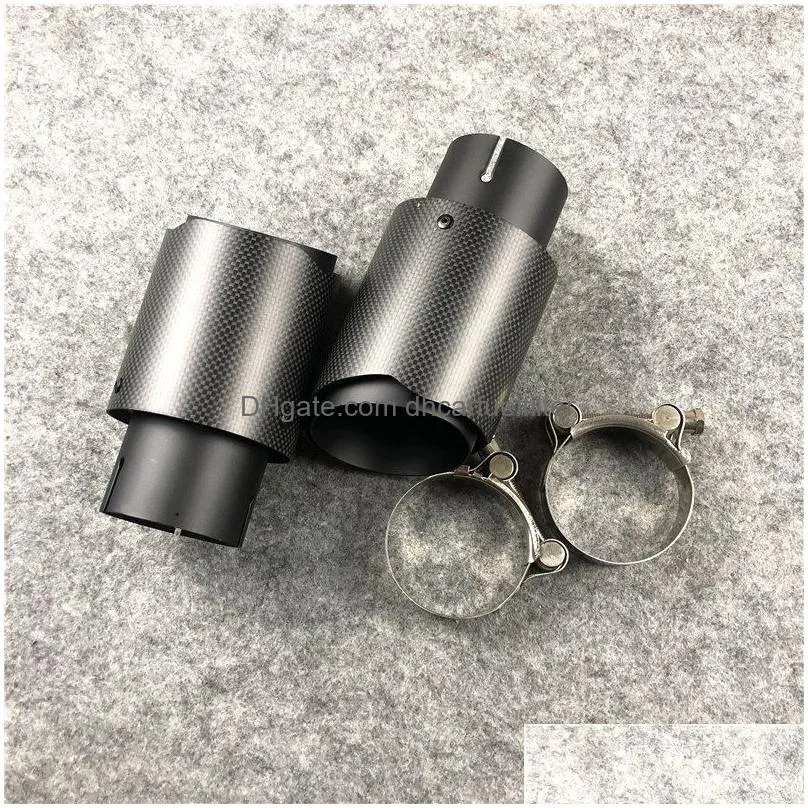 2 pieces matte black carbon fiber universal akrapovic exhaust muffler tips auto cover styling