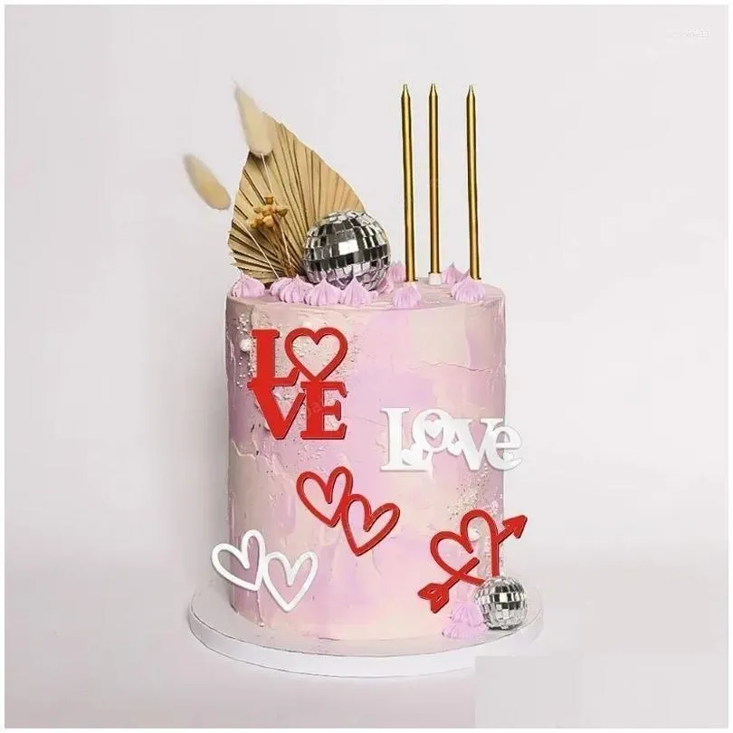 party supplies heart love cake topper gold acrylic heart-shaped wedding cupcake valentines day gift dessert baking decoration