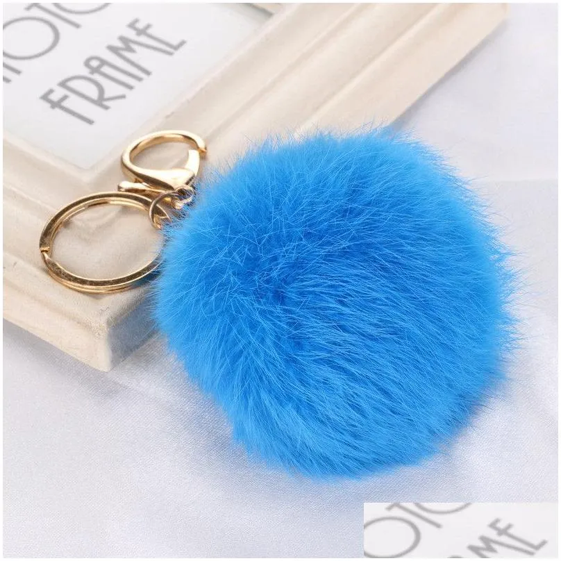 Keychains & Lanyards Mticolor 8Cm Rabbit Fur Ball Keychain Pom P Car Key Chain Handbag Ring Pendant Drop Delivery Fashion Accessories Dh74X