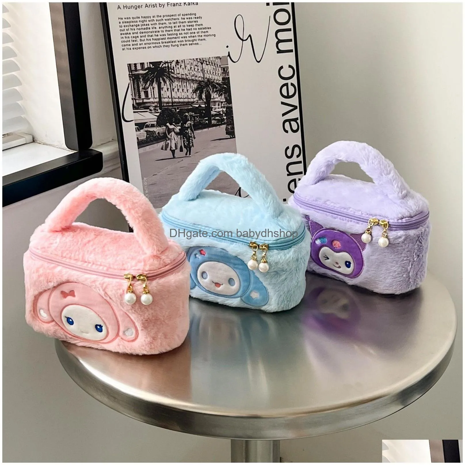 girls fuzzy cosmetics zipper handbag girl kuromi melody casual princess accessories bags big capacity