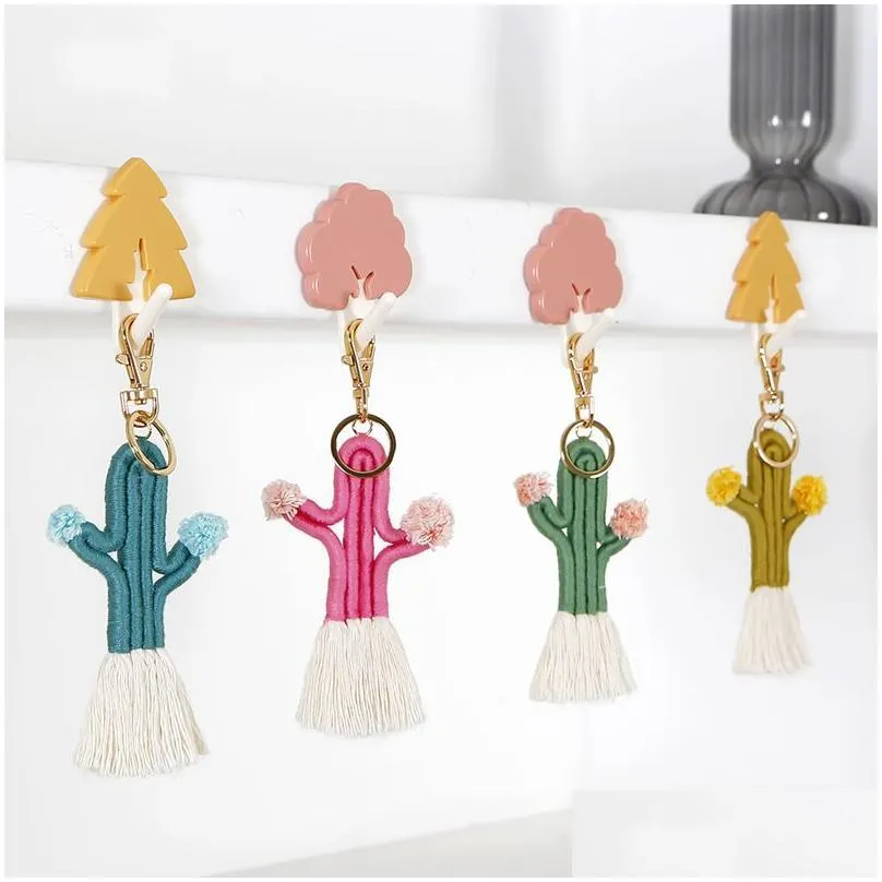 Rame Cactus Keychain Handmade Knitted Cotton Thread Wrapped Tassel For Women Fashion Boho Style Boutique Jewelry Drop Delivery Dhu9V