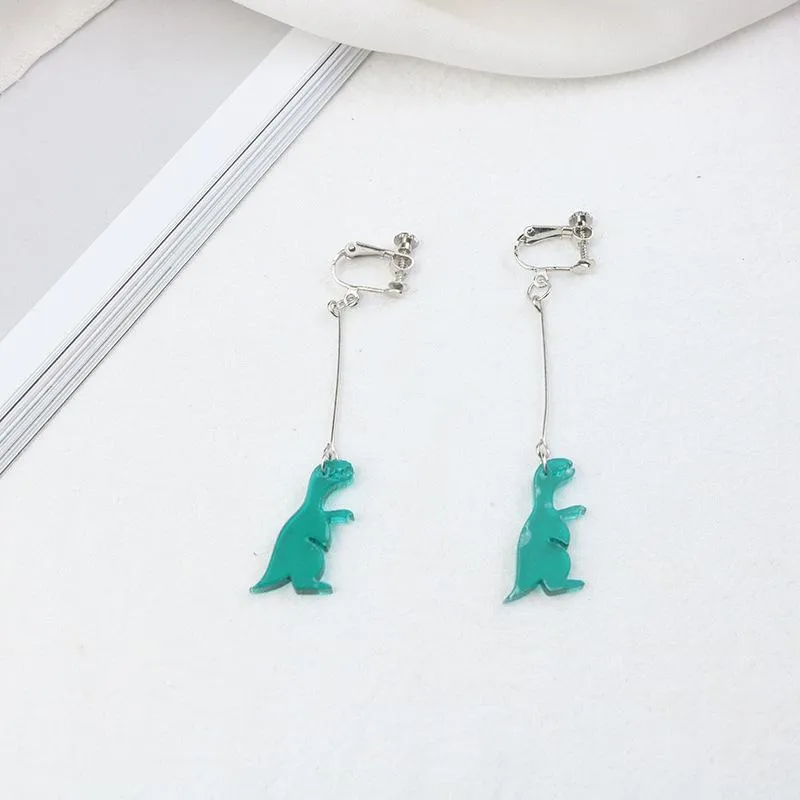 vintage earrings long dinosaur acrylic animal ear clips summer personality funny earrings