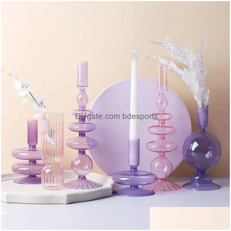 Candle Holders Nordic Glass Candle Holders Romantic Dinner Home Decoration Candlestick For Birthday Wending Holder Wax Portavelas Drop Dhikb