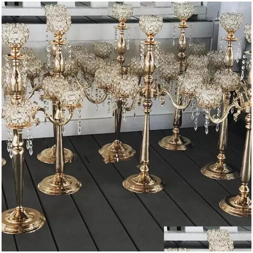 party decoration 5 arm gold candle holders candlestick wedding centerpieces for tables centre de table mariage crystal centerpiece