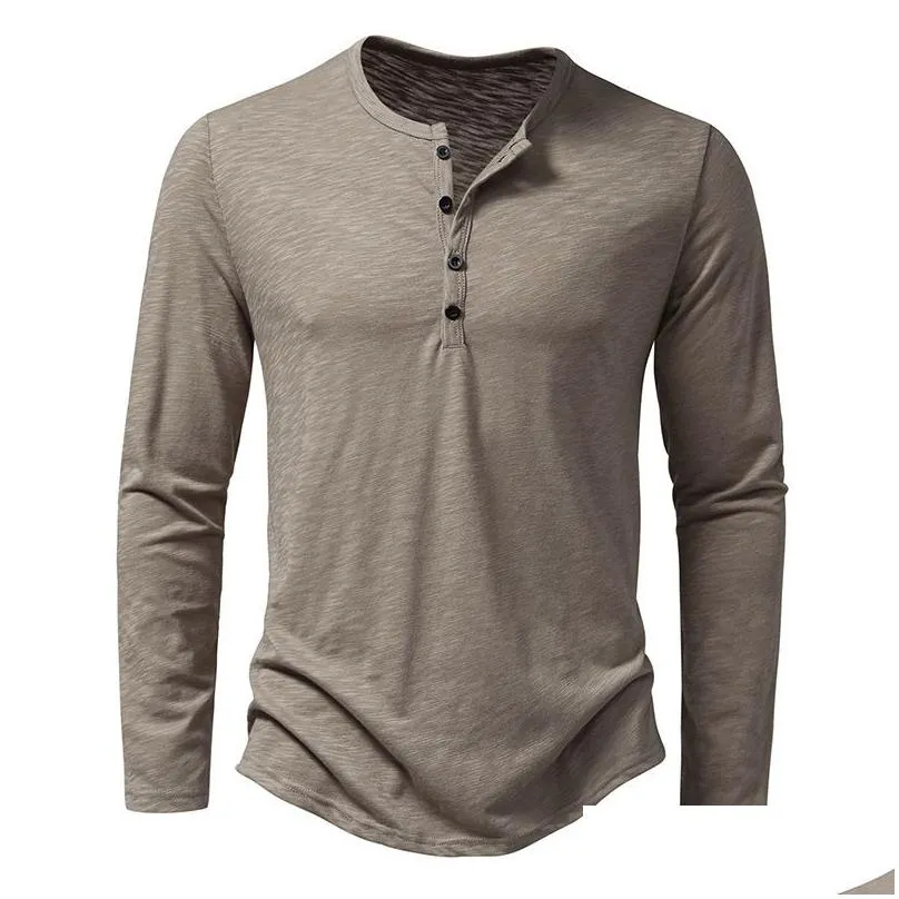 Men`S T-Shirts Men S T Shirts Cotton Henley Shirt Long Sleeve Basic Casual Band Collar 230921 Drop Delivery Apparel Men`S Clothing Men Dhejd