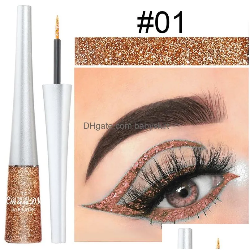 Eyeliner 16 Colors Diamond Glitter Eyeliner Pen Colorf Green Yellow Gold Sier Orange Blue Purple Long Lasting Waterproof Liquid Drop D Otuqn