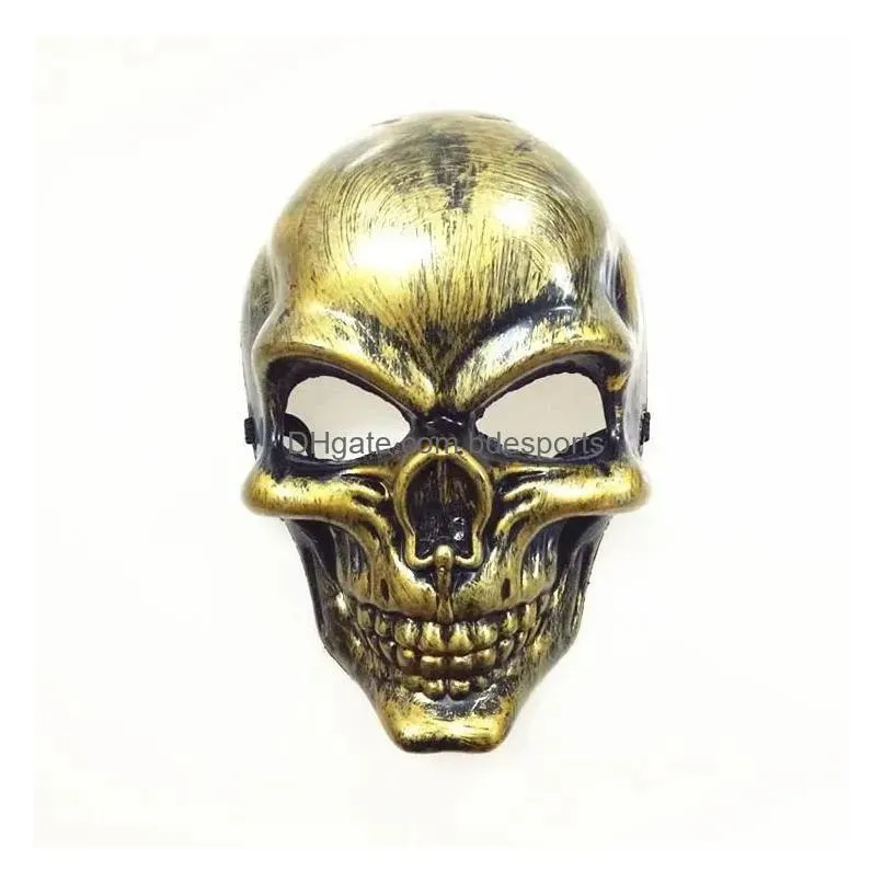 Party Masks Halloween Adts Skl Mask Plastic Ghost Horror Gold Sier Face Masks Uni Masquerade Party Prop Fy3786 Drop Delivery Home Gard Dhuwh