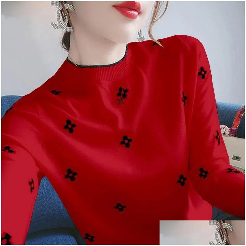 women`s sweaters delicate embroidered sweater woman autumn and winter slim large undershirt students han version of long-sleeved