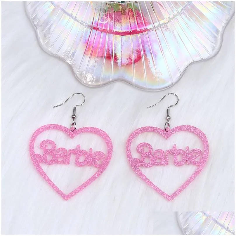 Dangle & Chandelier Fashion S Dangle Letter Drop Earrings Kawaii Pink Glitter Love Hollow Acrylic Heart Charm Earring Girls Cartoon C Dhyum