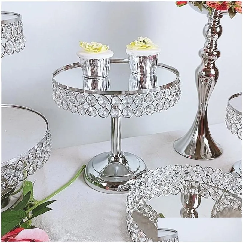 other bakeware 1pcs round cake stand pedestal holder party crystal silver color