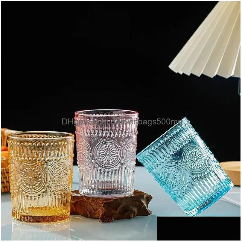 72 pieces /carton vintage drinking glasses romantic water glasses embossed romantic glass tumbler for juice beverages beer cocktail