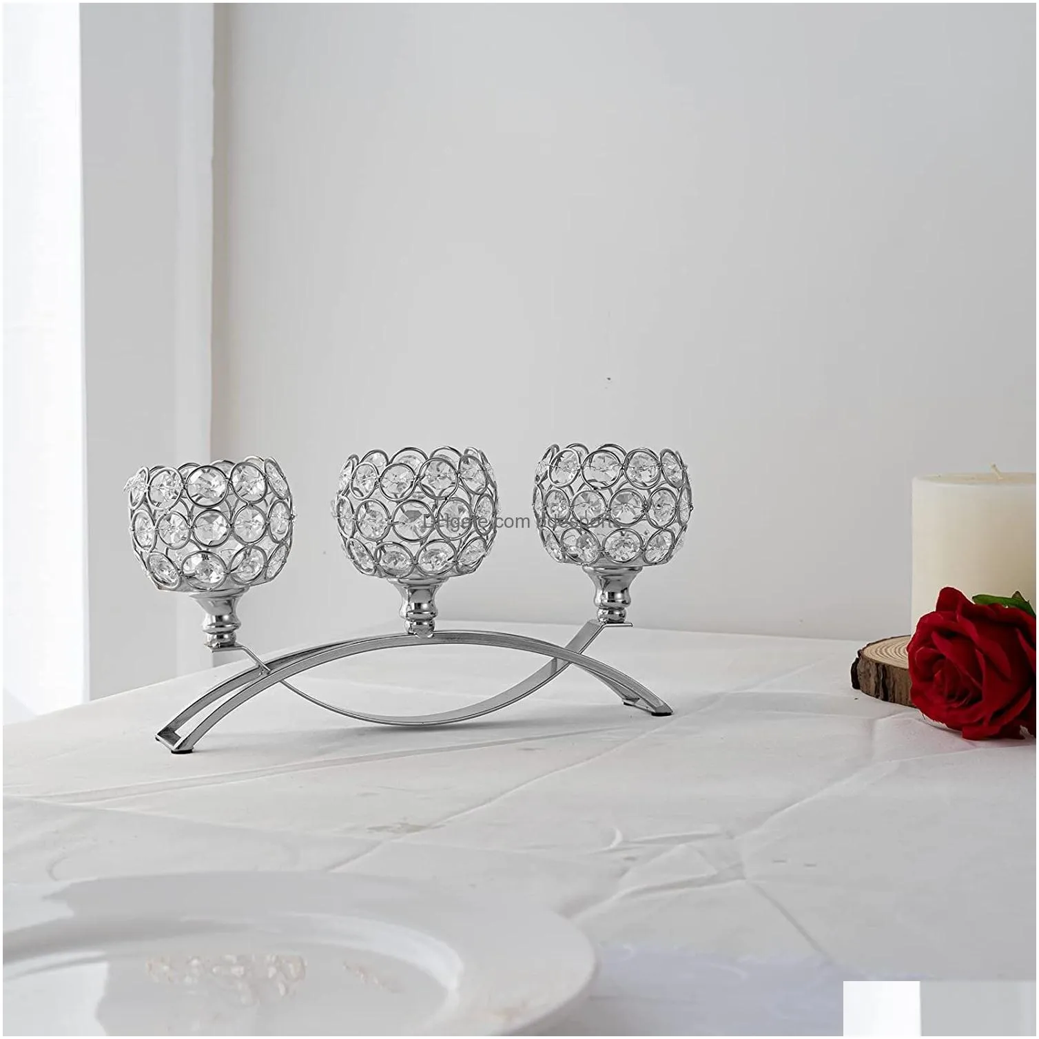 Candle Holders 2023 Metal Candle Holders Candlestick Crystal Coffee Dining Table Centerpieces Stand Candlesticks Wedding Christmas Hom Dhnzm