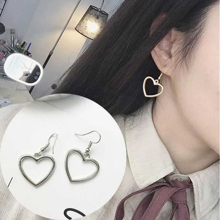 harajuku soft girl hollow geometric heart gold love earrings drop earrings tide