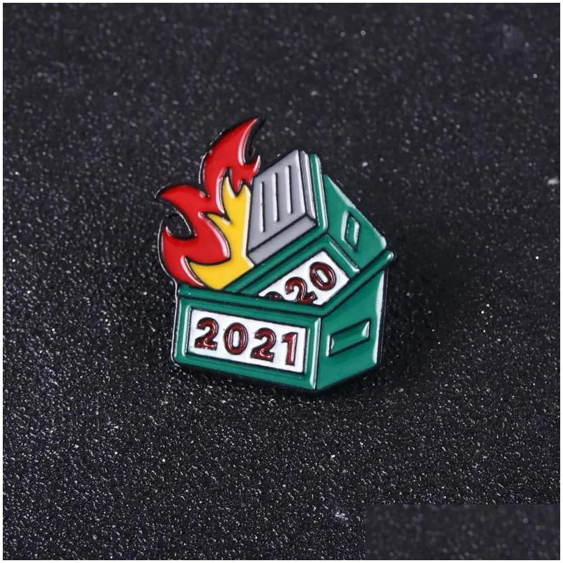 Pins, Brooches Pins Brooches Novelty Enamel Lapel Pin Collar Backpack 2022 Dumpster Fire Badge Brooch Accessories Fun Gift For Friend Dhmrw