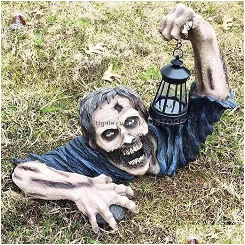 decorative objects figurines garden zombie lantern statues halloween horror scenes decor props creative halloween zombie shape lawn decorative sculpture