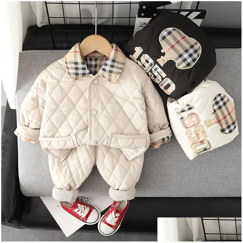 Clothing Sets Winter Autumn Baby Boys Clothes Fl Sleeve Parkas Pants 2Pcs/Set Cotton Warm Ski Suit Children Clothing Toddler Tracksuit Dh3Re