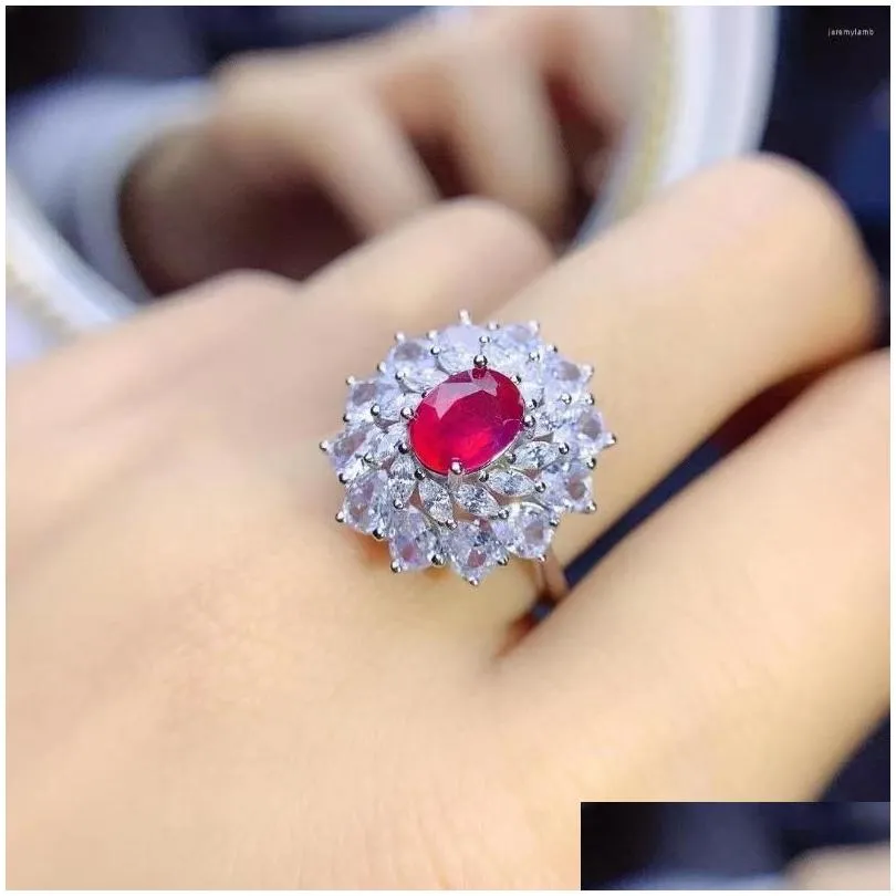 Cluster Rings Natural Ruby Ring Luxury Jewelry Designer 925 Sier Plating 18K For Women Red Gem Drop Delivery Dhqfd