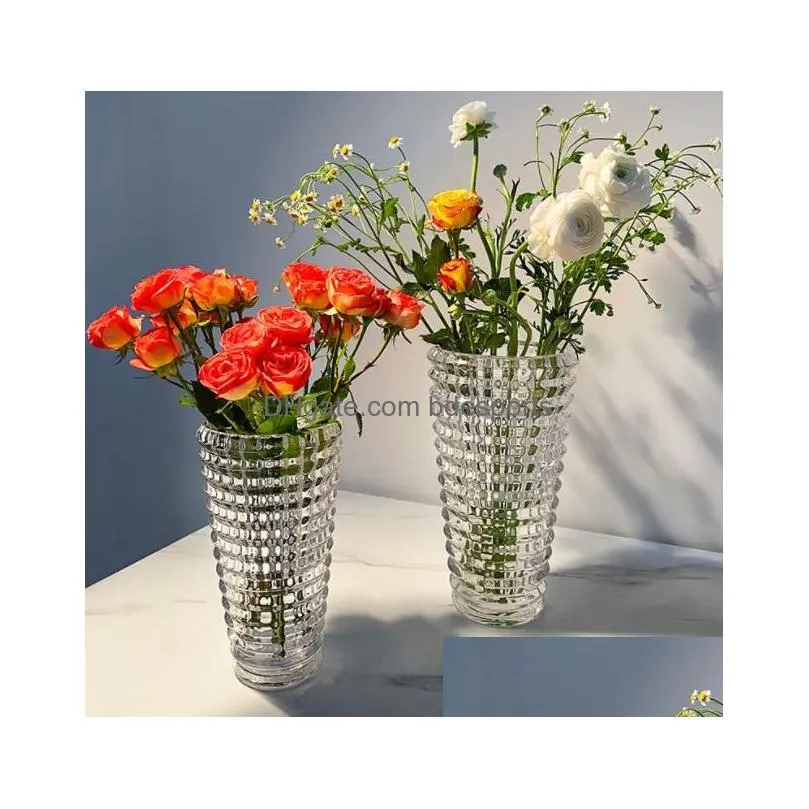 Vases Nordic Dried Flower Vase Square Crystal Transparent Small Medium Oval Gift Drop Delivery Home Garden Home Decor Dhzbg