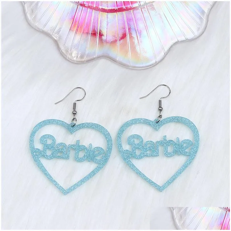 Dangle & Chandelier Fashion S Dangle Letter Drop Earrings Kawaii Pink Glitter Love Hollow Acrylic Heart Charm Earring Girls Cartoon C Dhyum