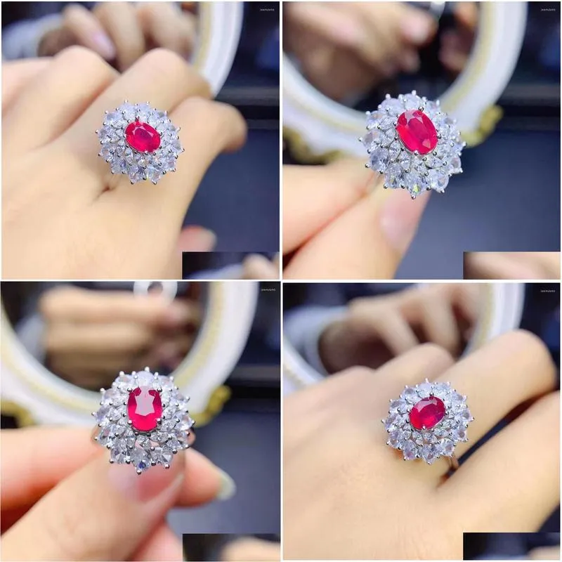 Cluster Rings Natural Ruby Ring Luxury Jewelry Designer 925 Sier Plating 18K For Women Red Gem Drop Delivery Dhqfd
