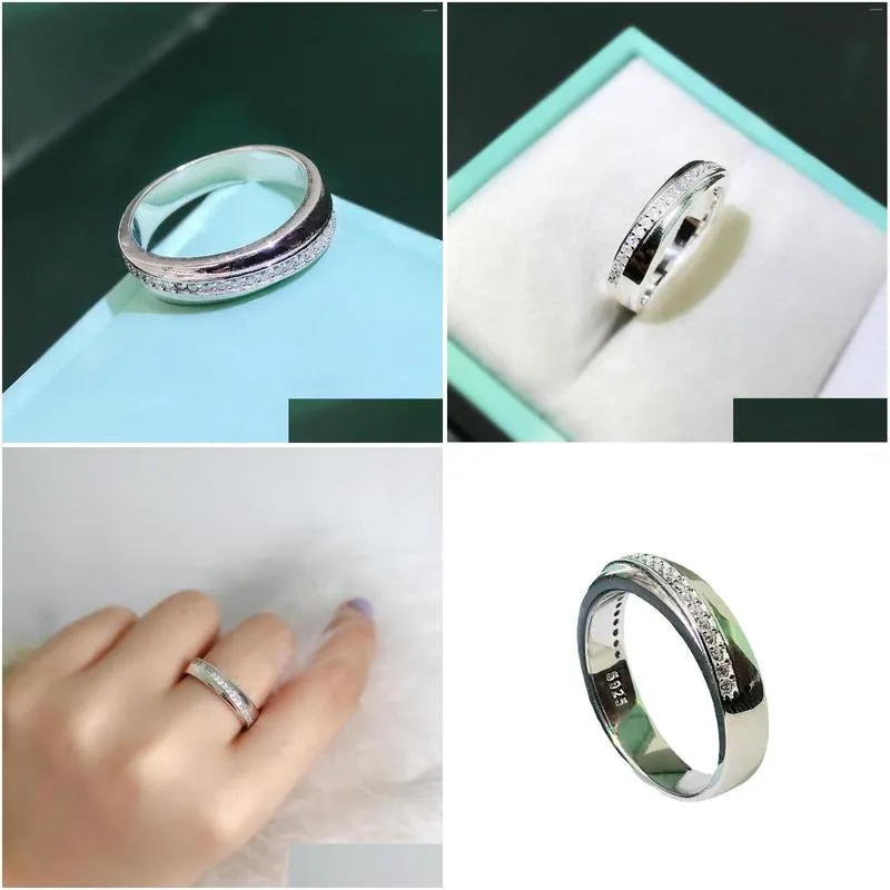 Cluster Rings S925 Sier Fashion Row Diamond Ring Female Simple Japanese And Korean Index Finger Fl Jewelry Drop Delivery Dhna5