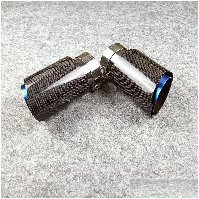 blue stainless steel for universal akrapovic exhaust muffler tips auto carbon car cover styling2pcs